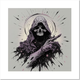 Monochrome Illustration of Skull Posters and Art